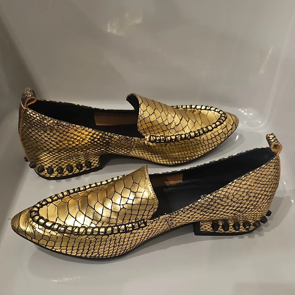 Jeffrey Campbell Metallic Gold Leather Loafers